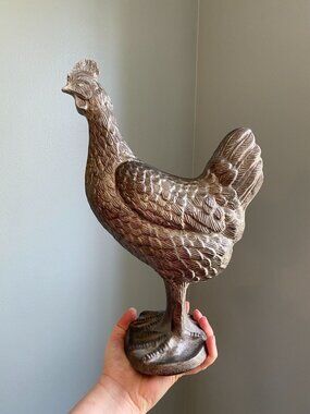 Vintage Faux Cast Iron Chicken Figurine Decorative Farmhouse Sculpture 13" Tall